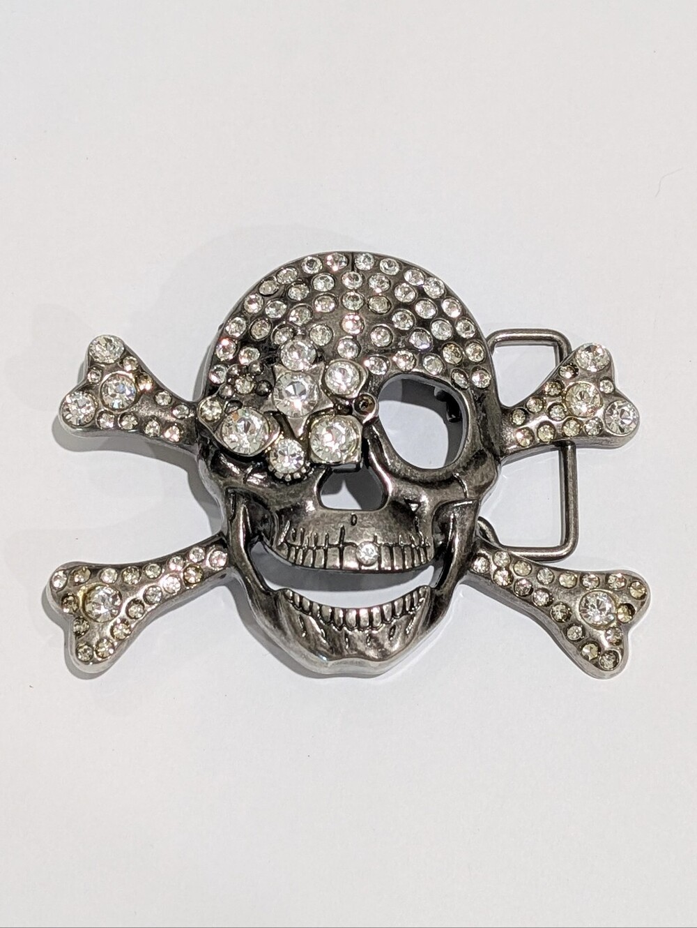 Skull Crystal Rhinestone Silver Tone 4.25" X 3.25" Belt Buckle